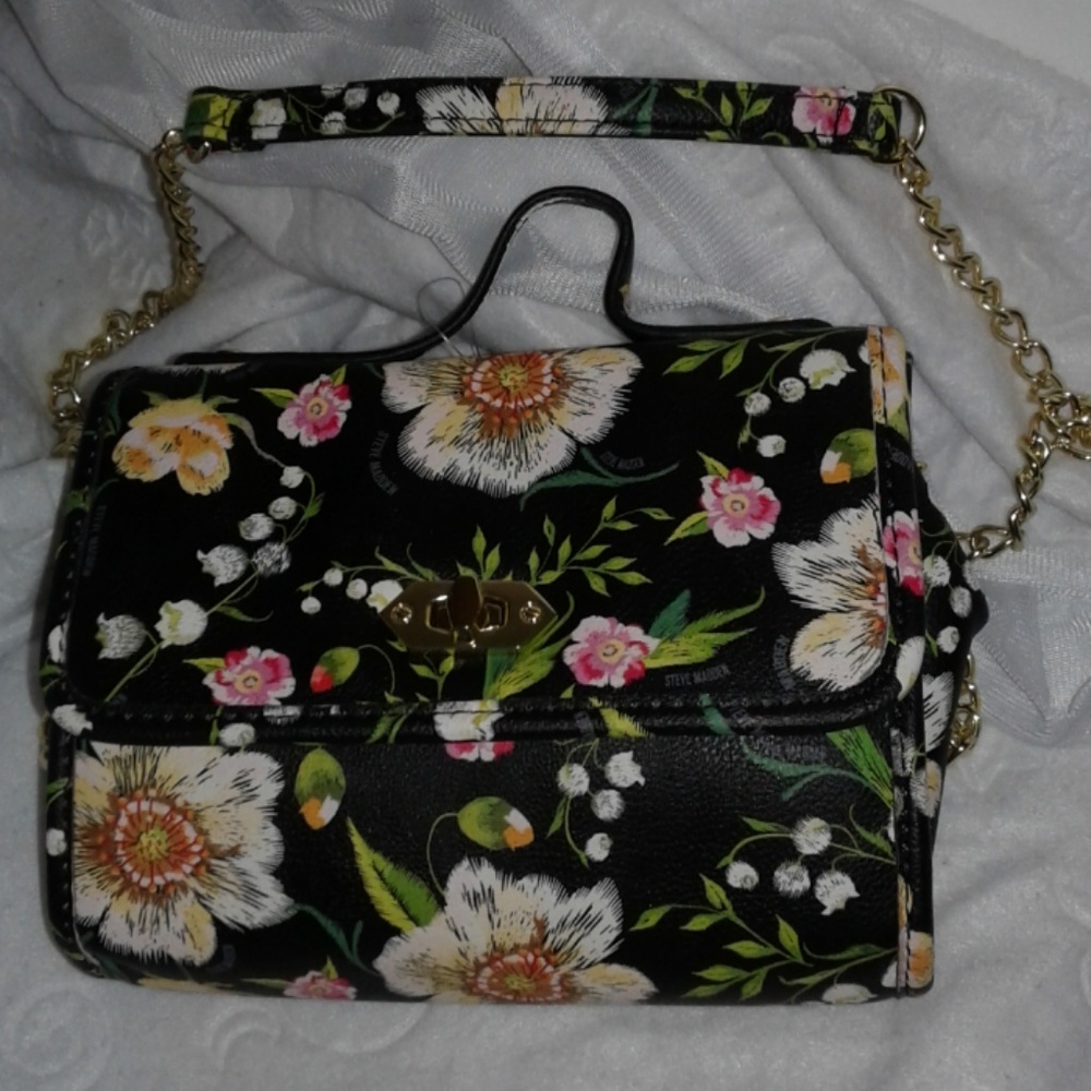 Purse small black floral.